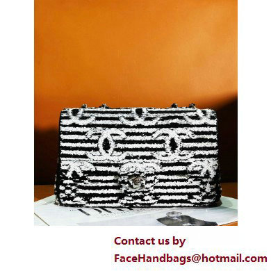 Chanel Sequins  &  Silver-Tone Metal Small Flap Bag AS4561 Black  &  White 2025